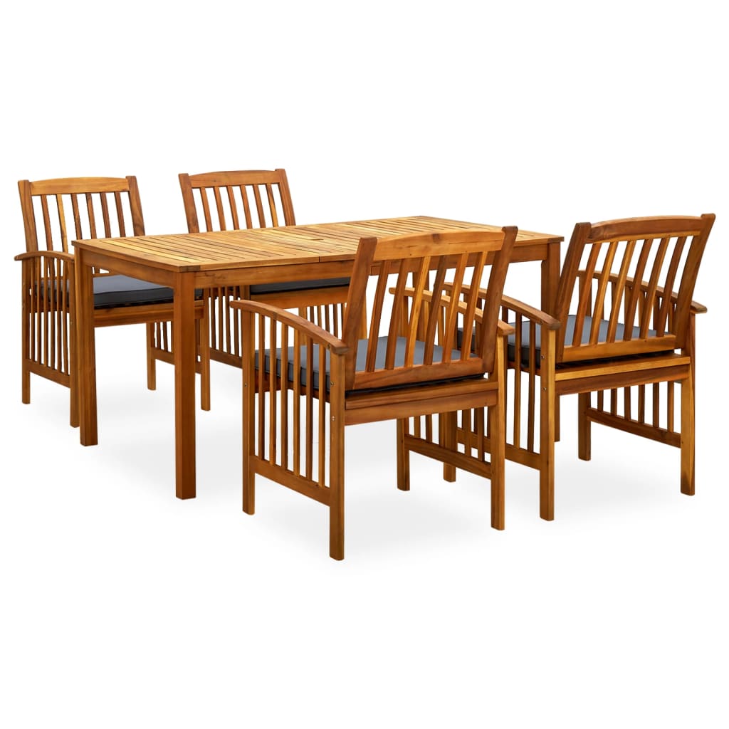 vidaXL Set comedor de jardín 5 pzas y cojines madera maciza de acacia