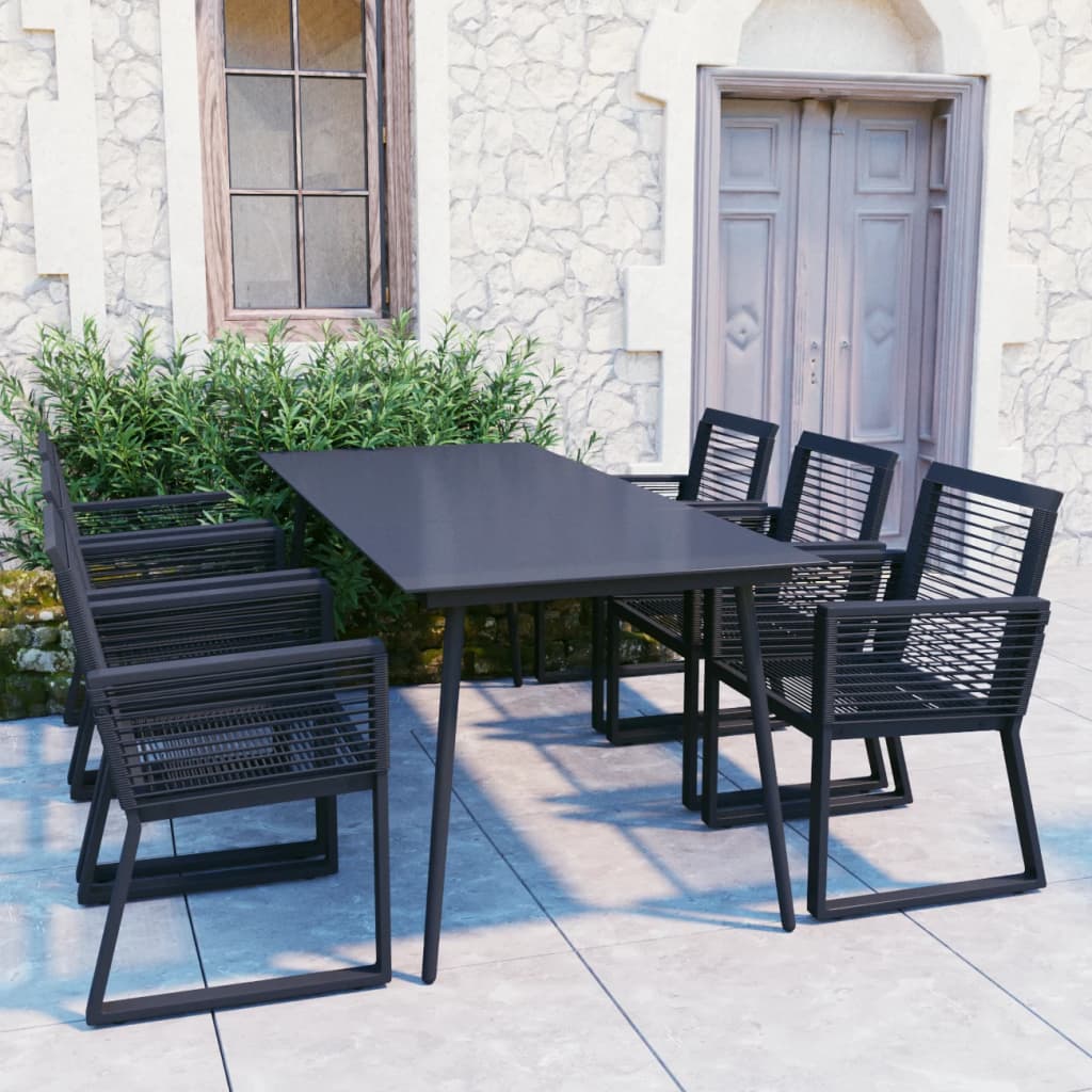 vidaXL Juego de comedor para jardín 7 piezas ratán PVC negro