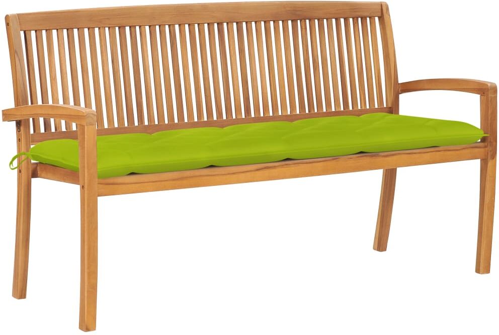 vidaXL Banco de jardín apilable con cojín madera maciza de teca 159 cm