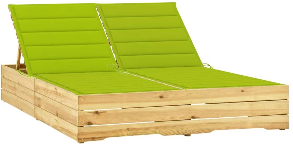 vidaXL Tumbona doble y cojines verde brillante madera pino impregnada