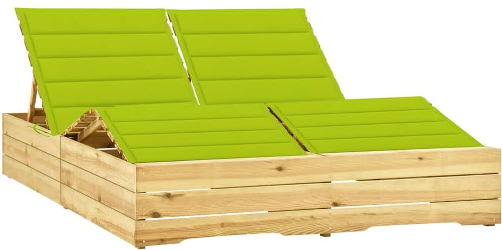 vidaXL Tumbona doble y cojines verde brillante madera pino impregnada