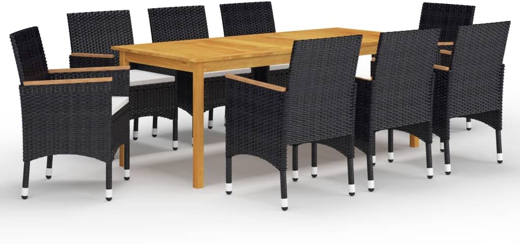 vidaXL Juego de comedor de jardín de 9 piezas negro