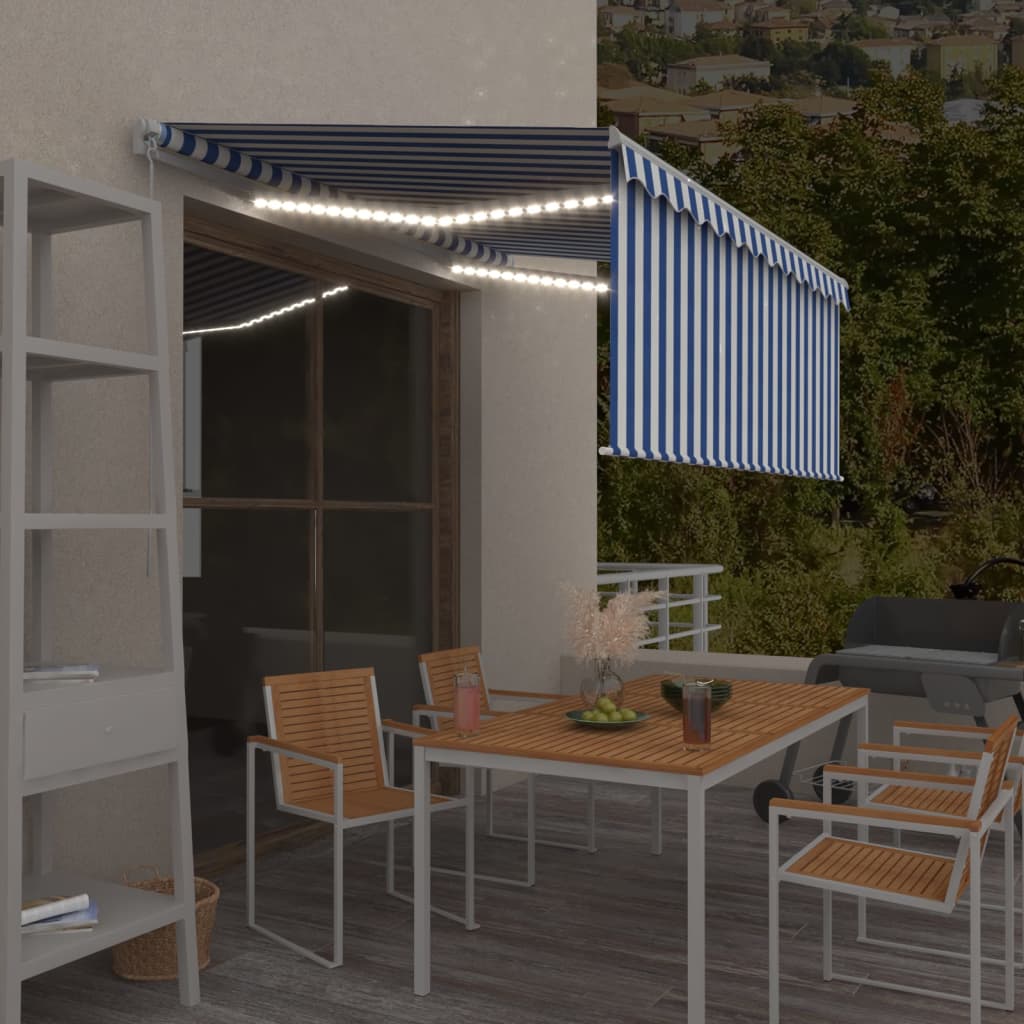 vidaXL Toldo retráctil manual con persiana y LED azul y blanco 3x2,5 m