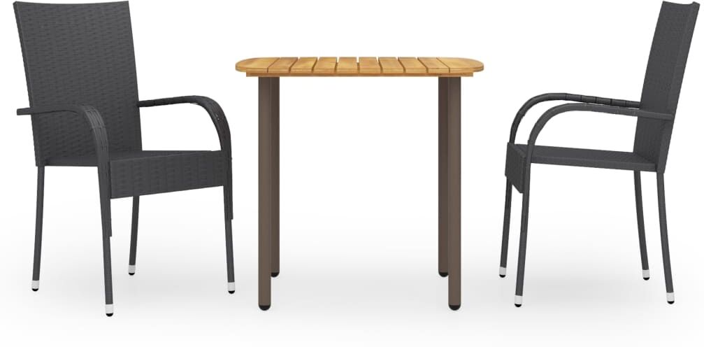 vidaXL Juego de comedor para jardín 3 piezas ratán sintético negro