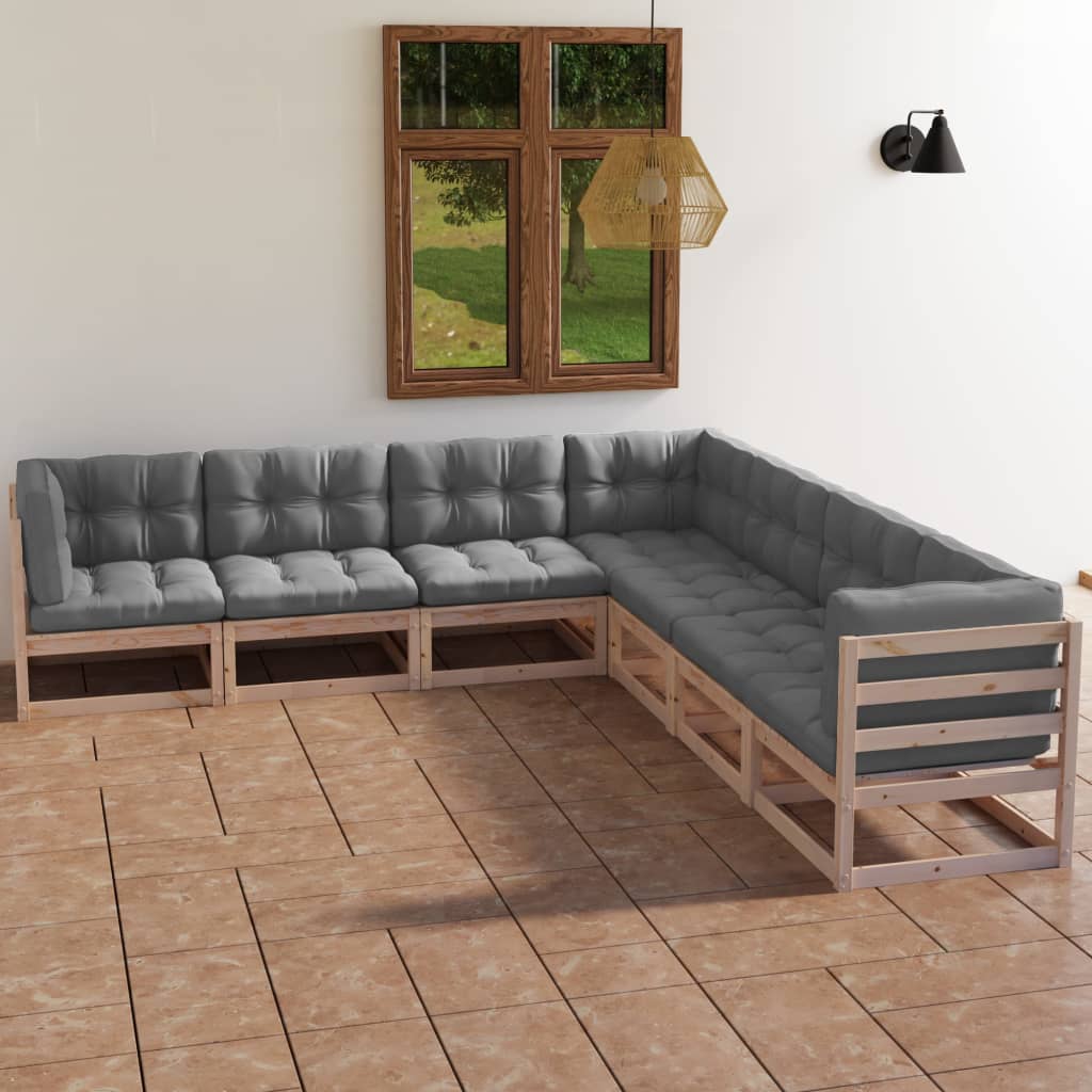 vidaXL Juego de muebles de jardín 7 pzas y cojines madera pino maciza