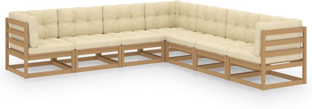 vidaXL Set de muebles de jardín 7 pzs cojines madera pino marrón miel