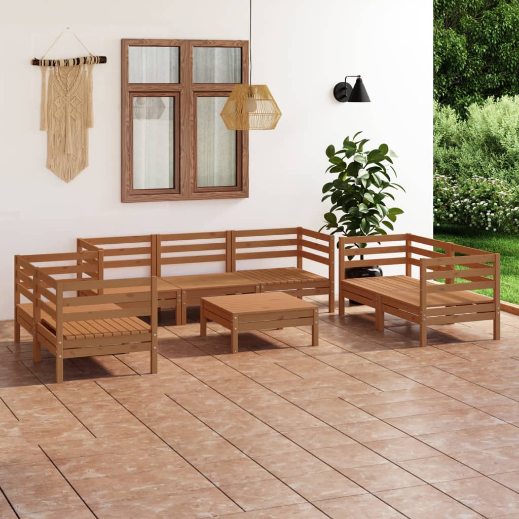 vidaXL Juego muebles de jardín 8 pzas madera maciza pino marrón miel