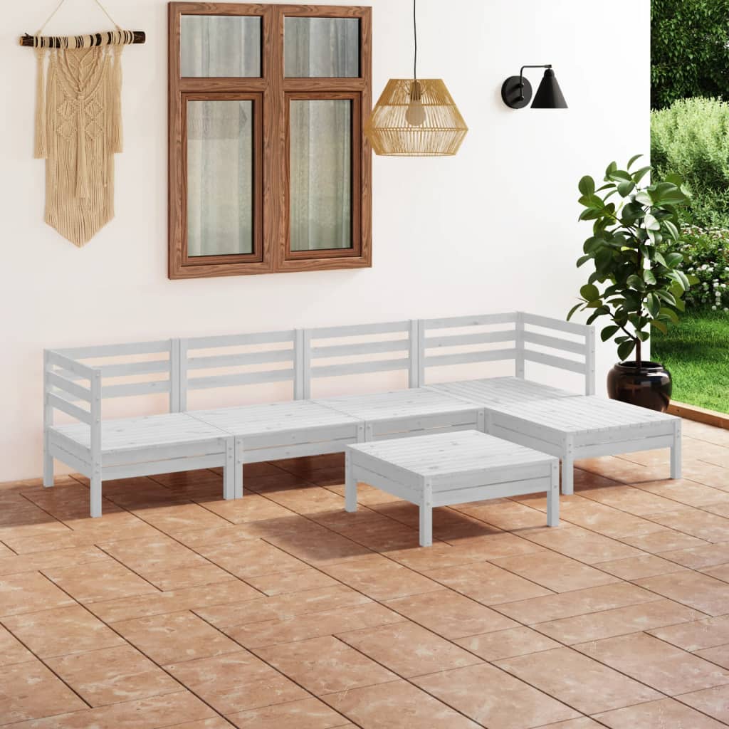 vidaXL Juego de muebles de jardín 6 piezas madera maciza pino blanco