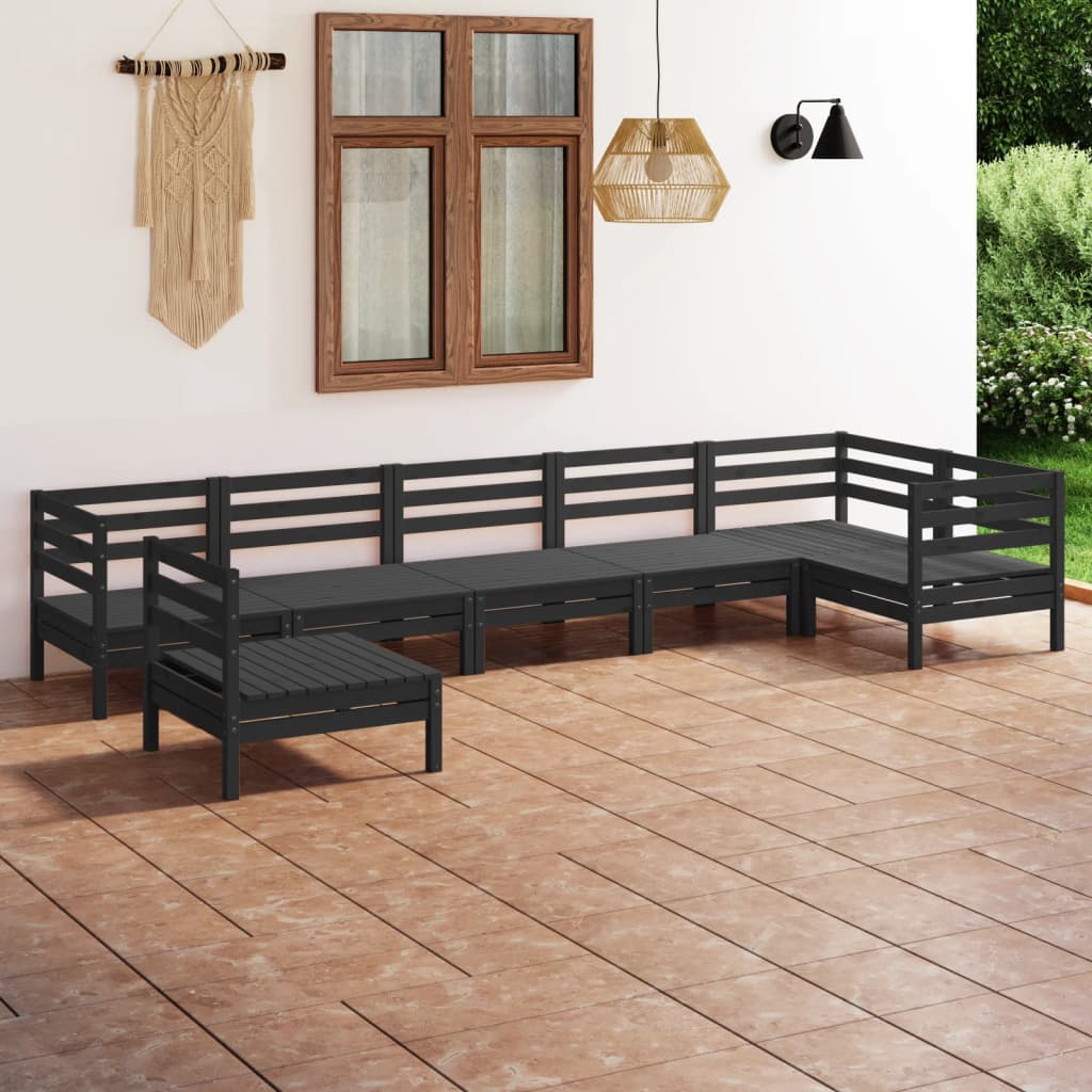 vidaXL Juego de muebles de jardín 7 pzas madera maciza de pino negro