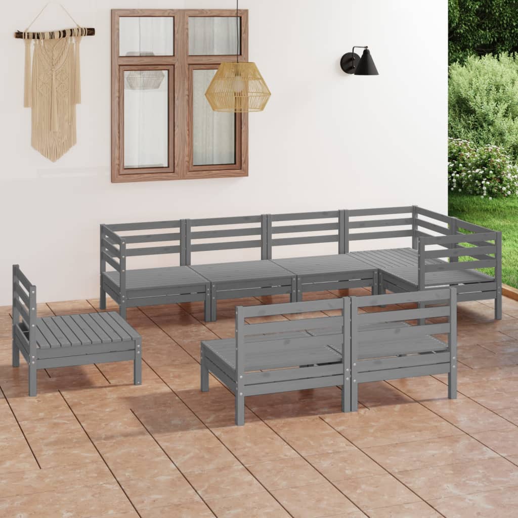 vidaXL Juego de muebles de jardín 8 piezas madera maciza de pino gris