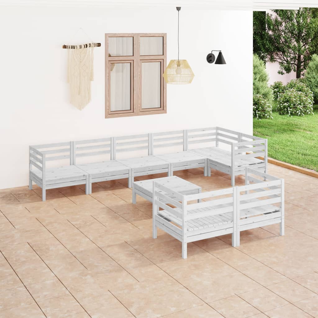 vidaXL Juego de muebles de jardín 9 piezas madera maciza pino blanco