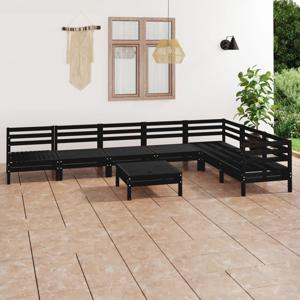 vidaXL Juego de muebles de jardín 8 pzas madera maciza de pino negro