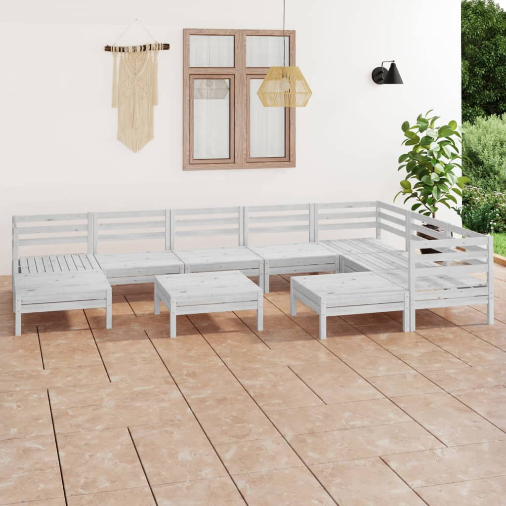 vidaXL Juego de muebles de jardín 10 piezas madera maciza pino blanco