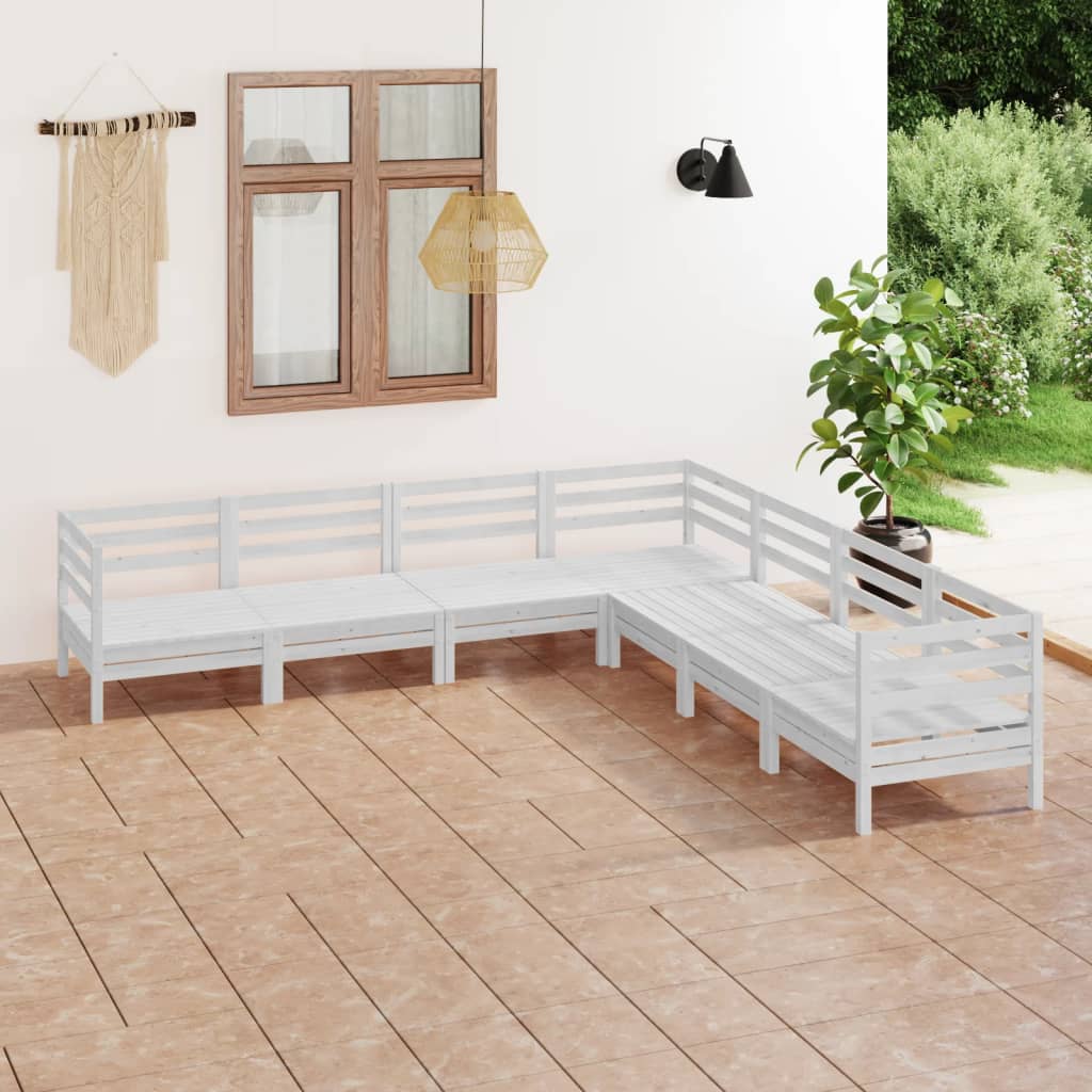 vidaXL Juego de muebles de jardín 7 piezas madera maciza pino blanco