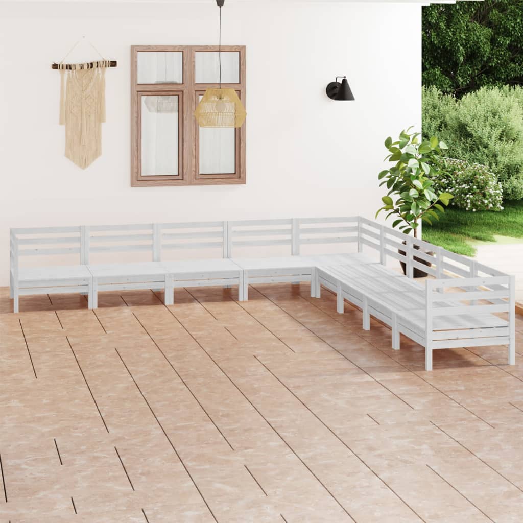 vidaXL Juego de muebles de jardín 9 piezas madera maciza pino blanco