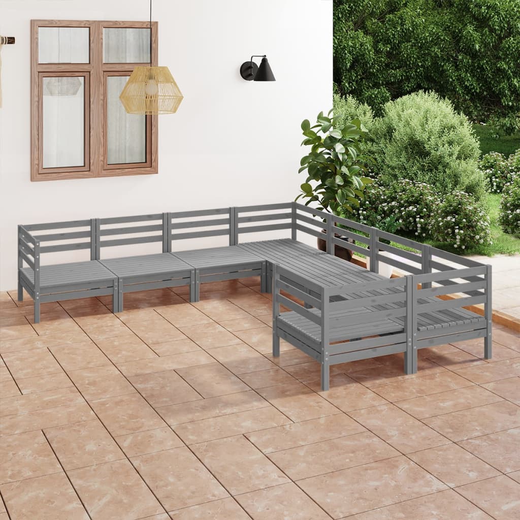 vidaXL Juego de muebles de jardín 8 piezas madera maciza de pino gris