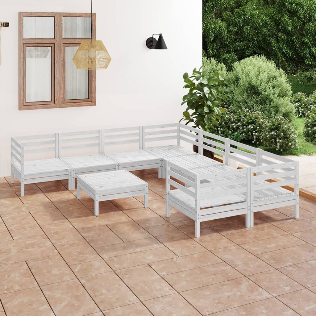 vidaXL Juego de muebles de jardín 9 piezas madera maciza pino blanco