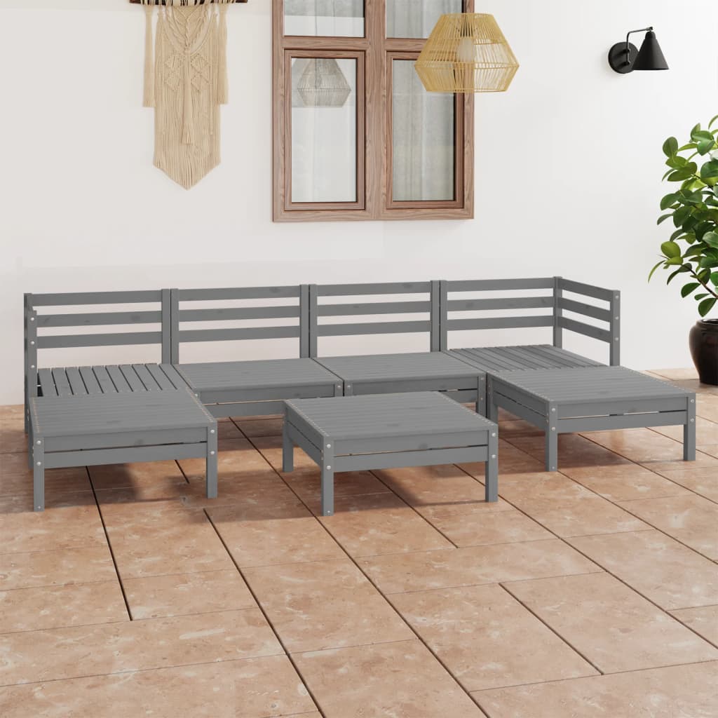 vidaXL Juego de muebles de jardín 7 piezas madera maciza de pino gris