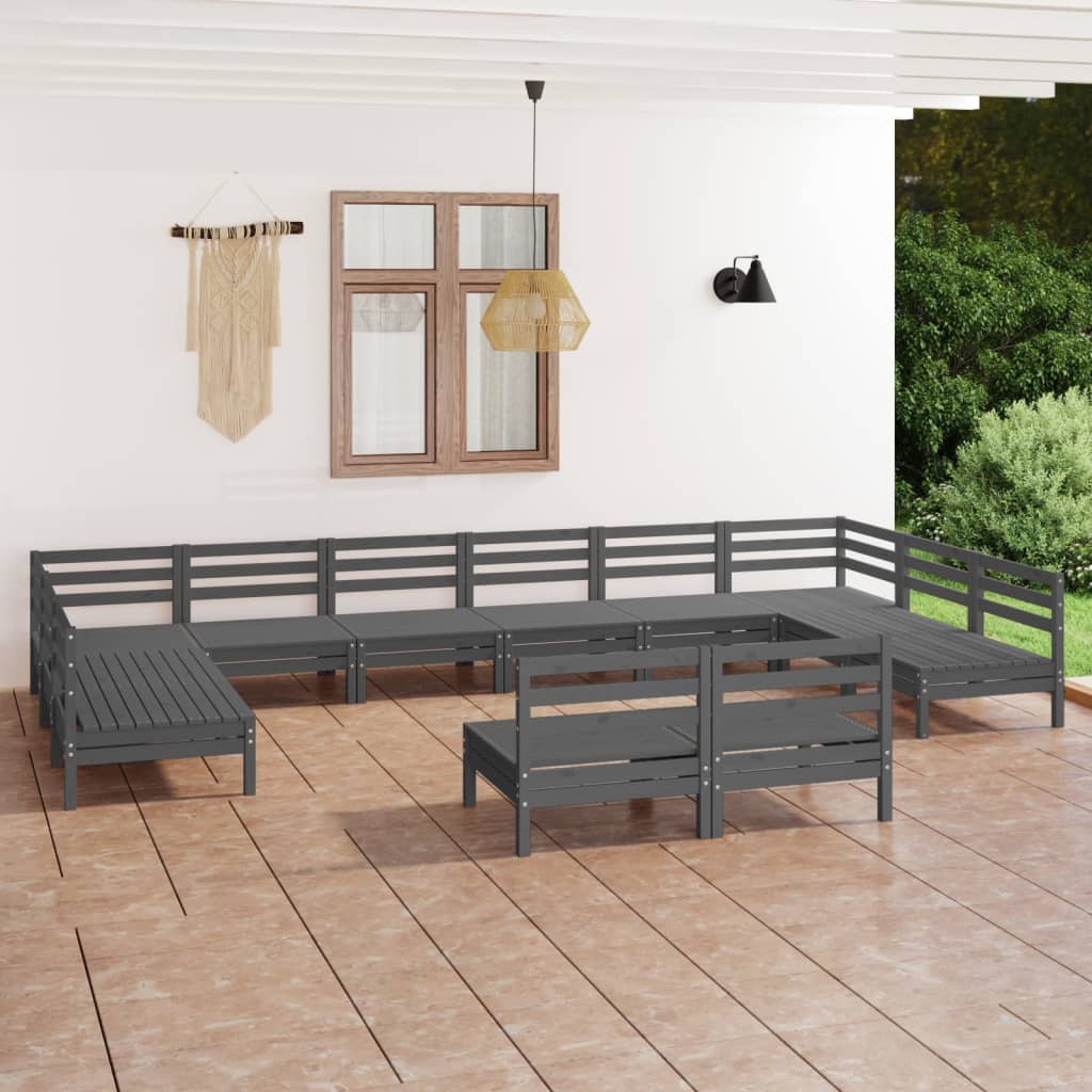 vidaXL Juego de muebles de jardín 12 piezas madera maciza de pino gris