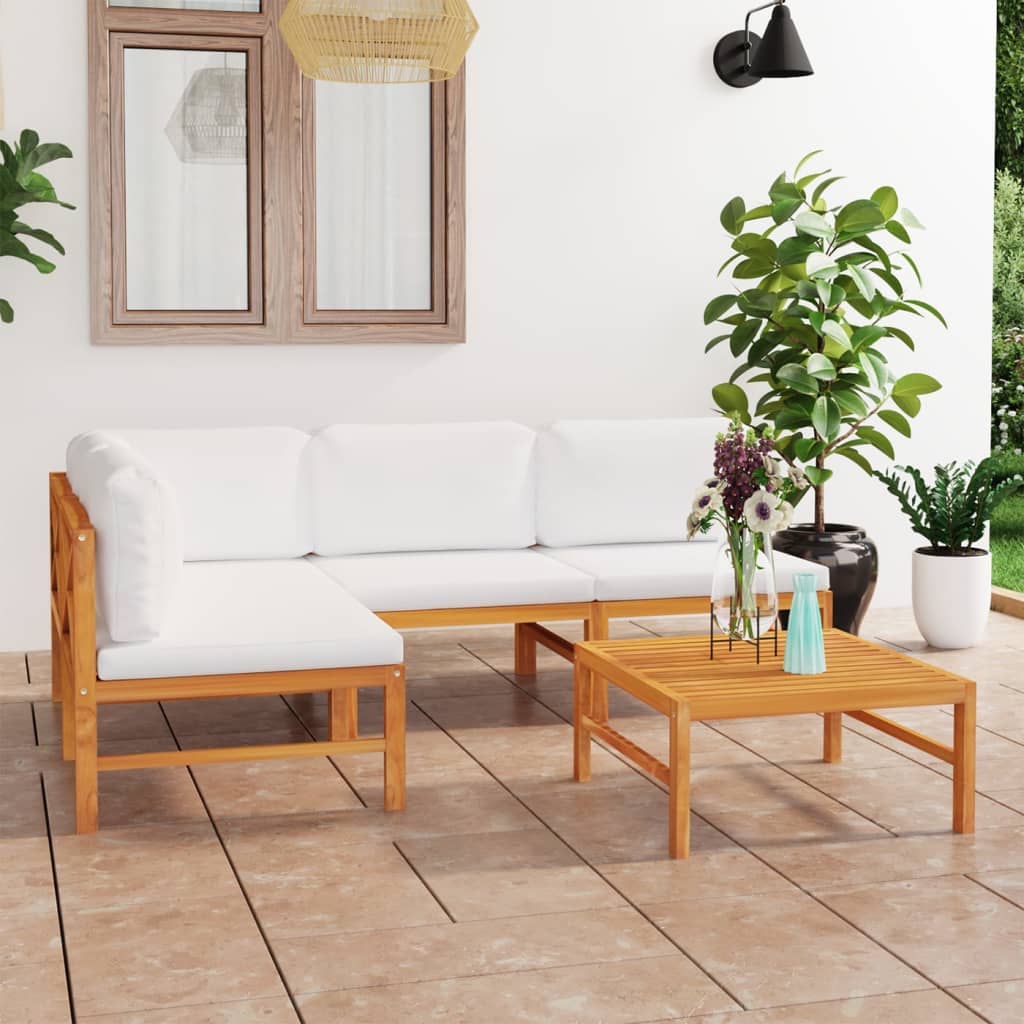 vidaXL Set de muebles de jardín 5 pzas madera de teca y cojines crema