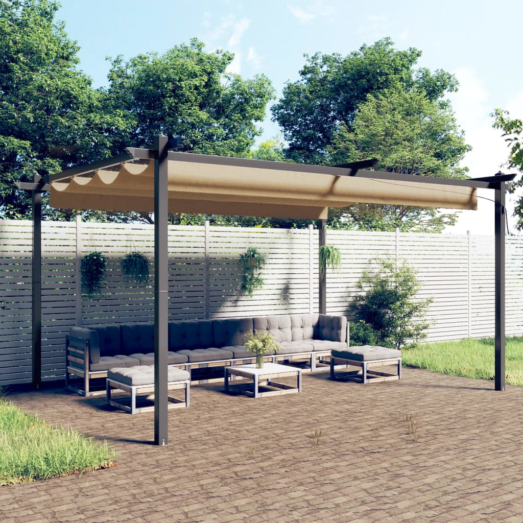 vidaXL Cenador de jardín con techo retráctil gris taupé 4x3 m