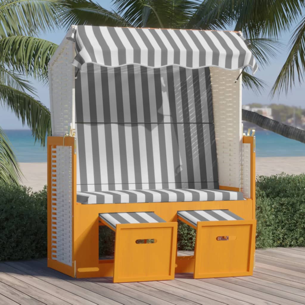 vidaXL Silla playa Strandkorb dosel ratán sintético madera blanco gris