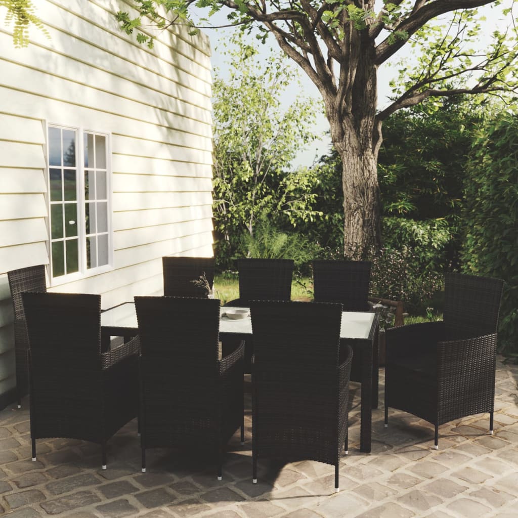 vidaXL Set comedor de jardín 9 piezas y cojines ratán sintético negro