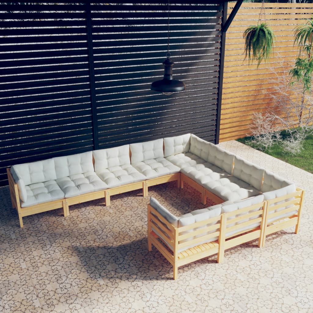 vidaXL Muebles de jardín 10 piezas y cojines madera de pino crema