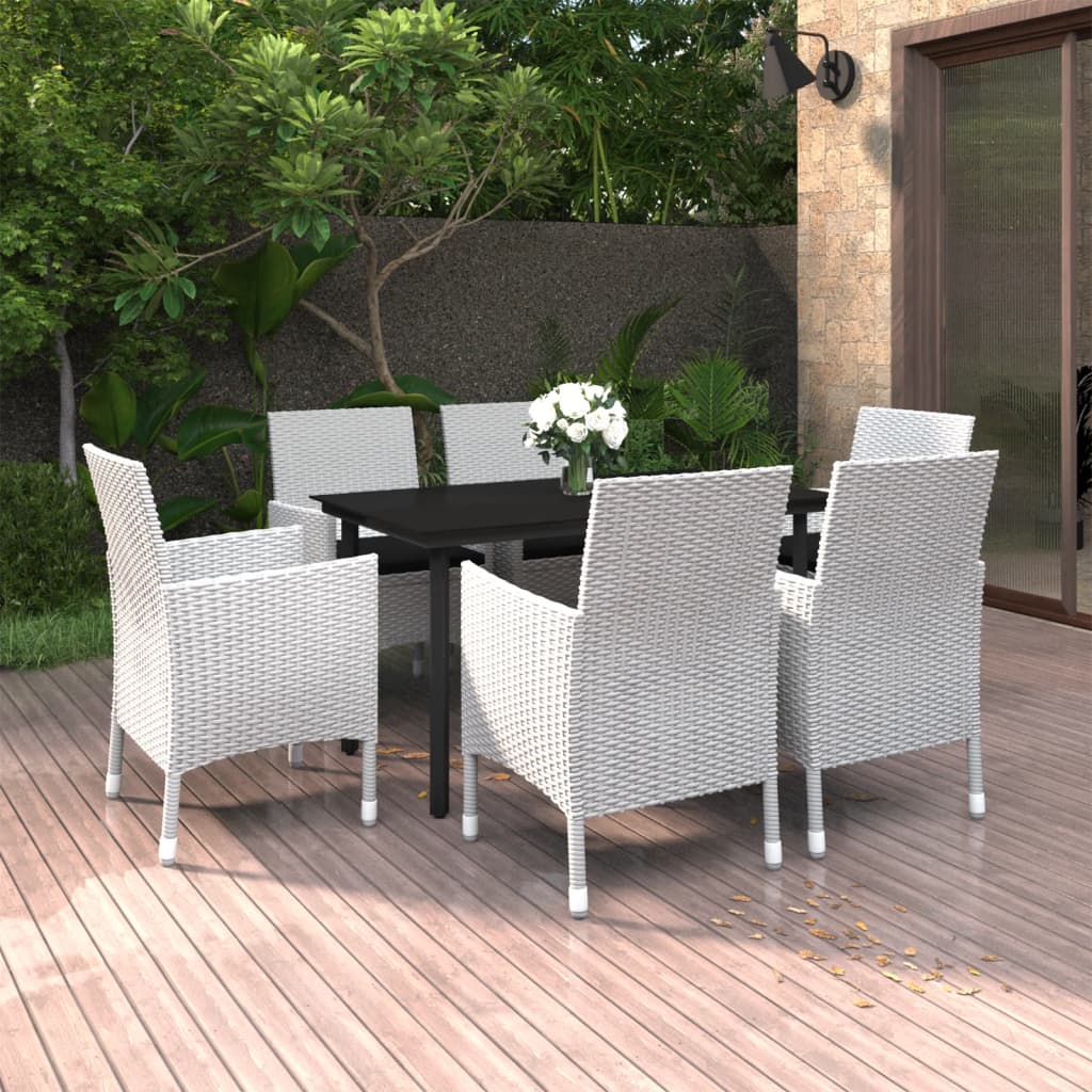 vidaXL Set comedor de jardín 7 pzas y cojines ratán sintético y vidrio