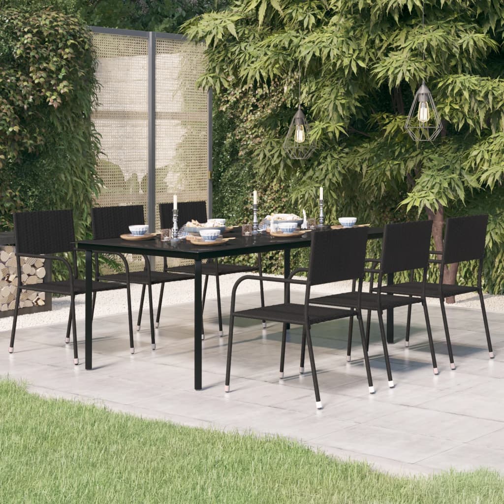 vidaXL Mesa de comedor para jardín acero y vidrio negro 200x100x74 cm