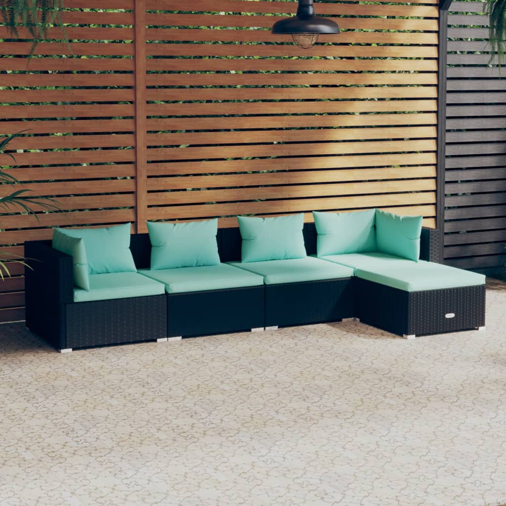 vidaXL Set de muebles de jardín 5 pzas y cojines ratán sintético negro