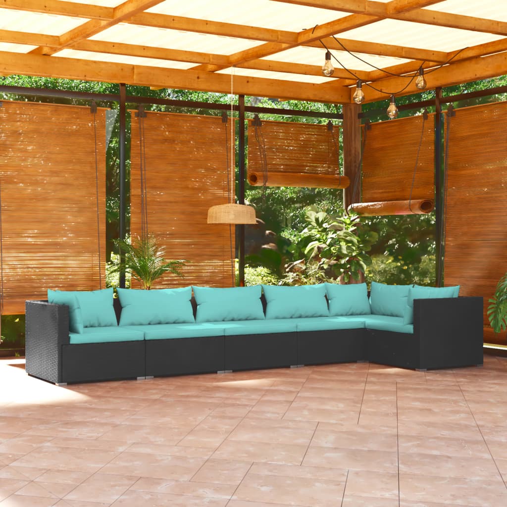 vidaXL Set de muebles de jardín 6 pzas y cojines ratán sintético negro