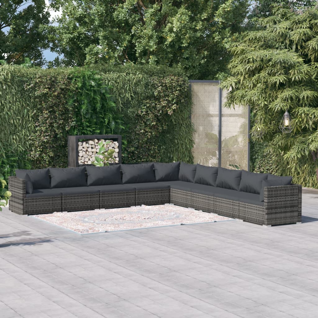 vidaXL Set de muebles de jardín 9 pzas y cojines ratán sintético gris