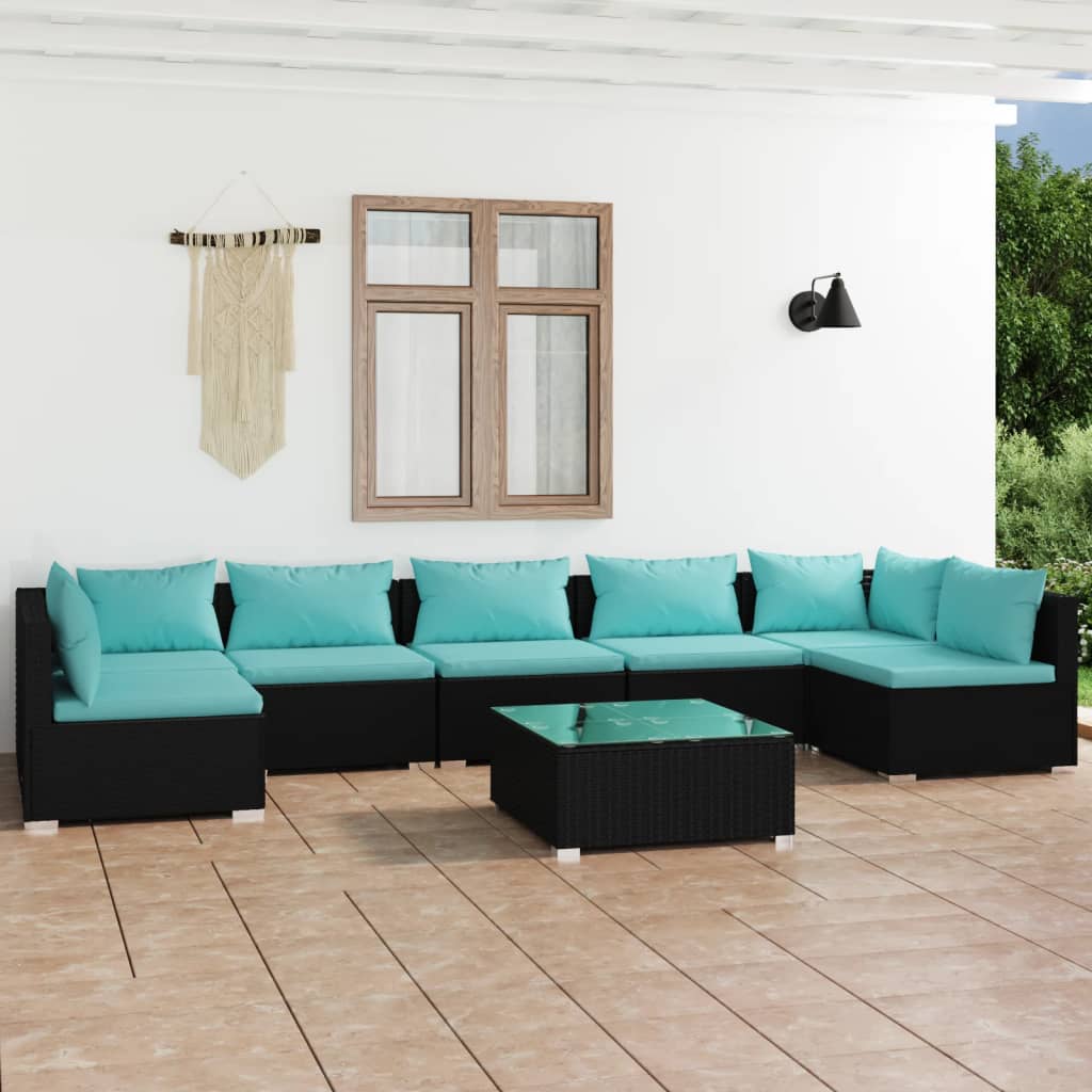 vidaXL Set de muebles de jardín 8 pzas y cojines ratán sintético negro