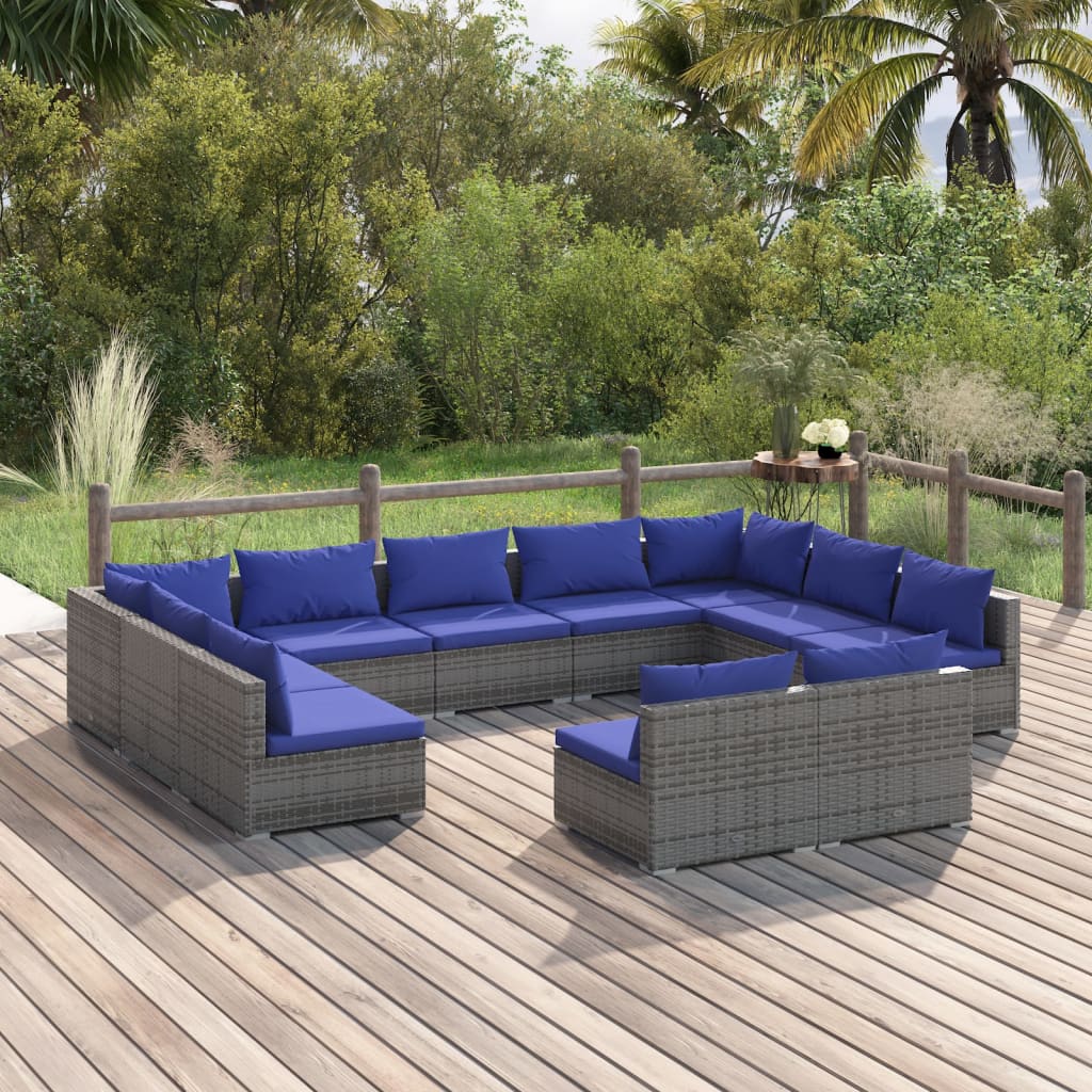 vidaXL Set de muebles de jardín 11 pzas y cojines ratán sintético gris