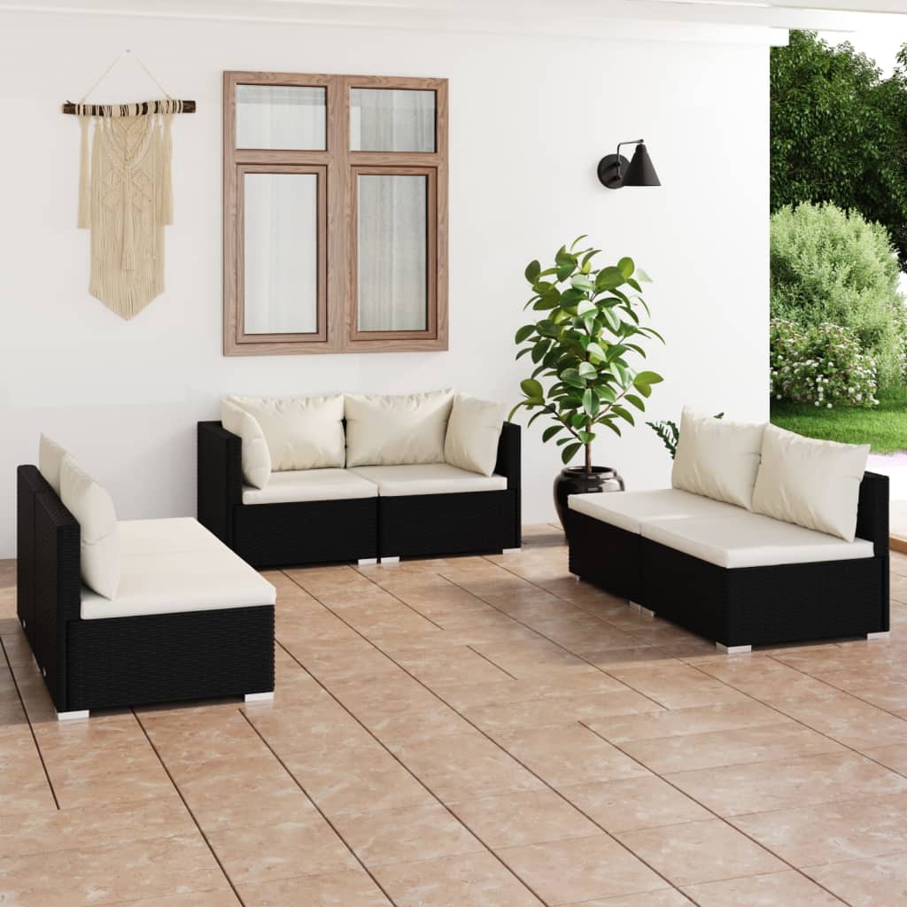 vidaXL Set de muebles de jardín 6 pzas y cojines ratán sintético negro