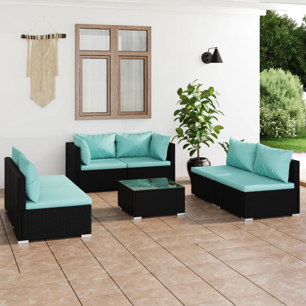 vidaXL Set de muebles de jardín 7 pzas y cojines ratán sintético negro