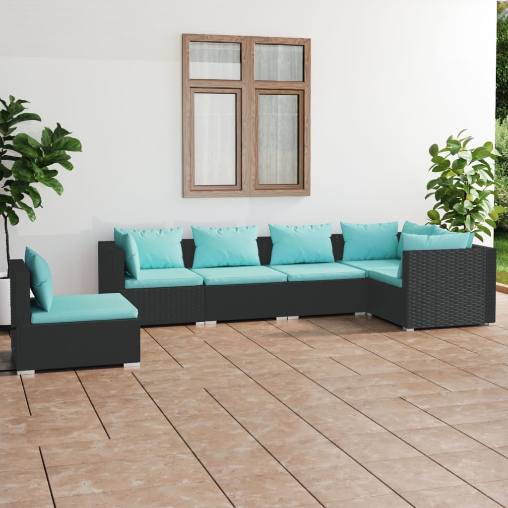 vidaXL Set de muebles de jardín 6 pzas y cojines ratán sintético negro