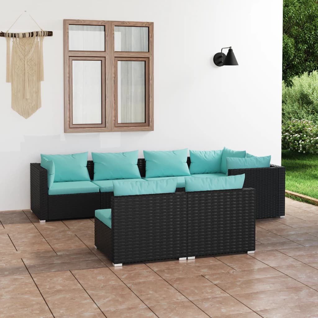 vidaXL Set de muebles de jardín 7 pzas y cojines ratán sintético negro