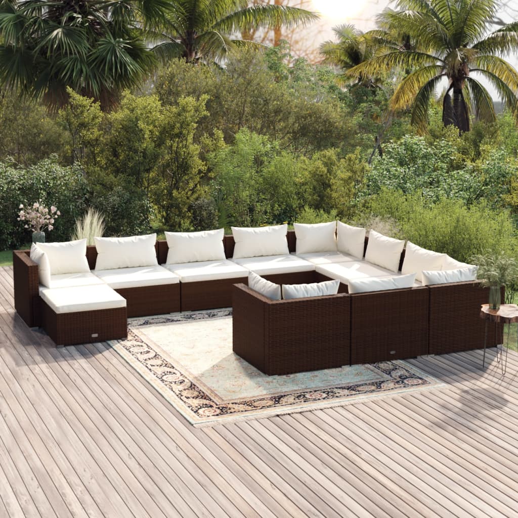 vidaXL Set muebles de jardín 11 pzas y cojines ratán sintético marrón