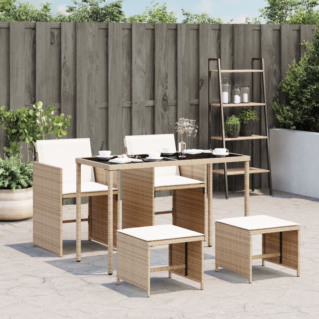 vidaXL Set comedor de jardín 5 pzas con cojines ratán sintético beige