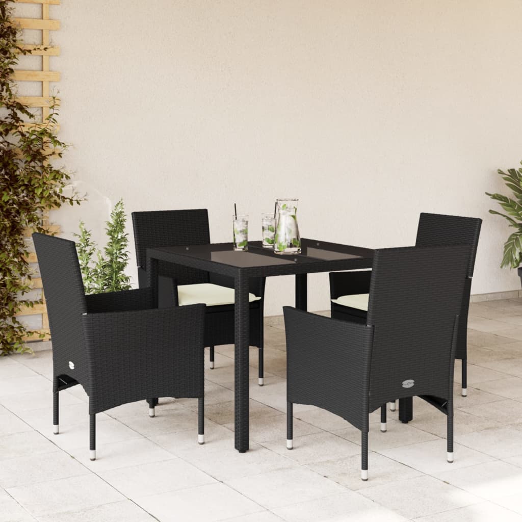 vidaXL Set comedor jardín 5 pzas cojines ratán sintético vidrio negro