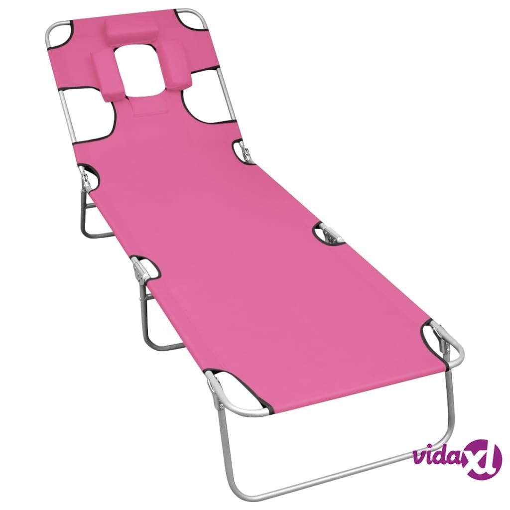 vidaXL Kokoontaitettava aurinkotuoli päätuella teräs magenta pinkki