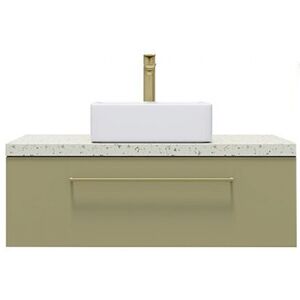 HOMIFAB Meuble de salle de bain suspendu vasque à poser 90cm 1 tiroir Vert olive - Glasgow