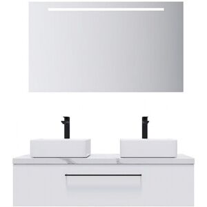 HOMIFAB Meuble de salle de bain suspendu 2 vasques a poser 120cm 1 tiroir Blanc + miroir - Glasgow