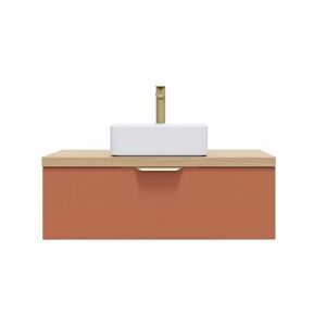 HOMIFAB Meuble de salle de bain suspendu vasque à poser 90cm 1 tiroir Terracotta - Venice