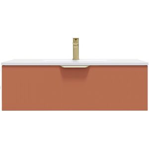 HOMIFAB Meuble de salle de bain suspendu vasque intégrée 90cm 1 tiroir Terracotta - Venice