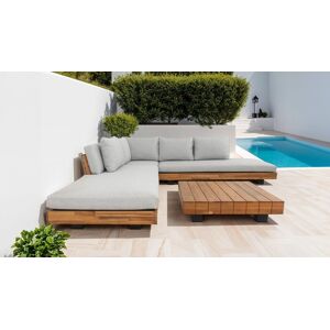 HOMIFAB Salon de jardin d'angle 5 places en bois FSC et coussins gris chine - Capri