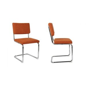 HOMIFAB Lot de 2 chaises en tissu boucle rouille et metal chrome - Dulce