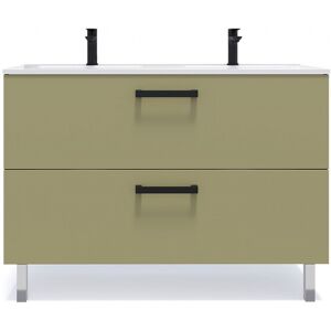 HOMIFAB Meuble de salle de bain suspendu avec pieds double vasque integree 120cm 2 tiroirs Vert olive - Chelsea